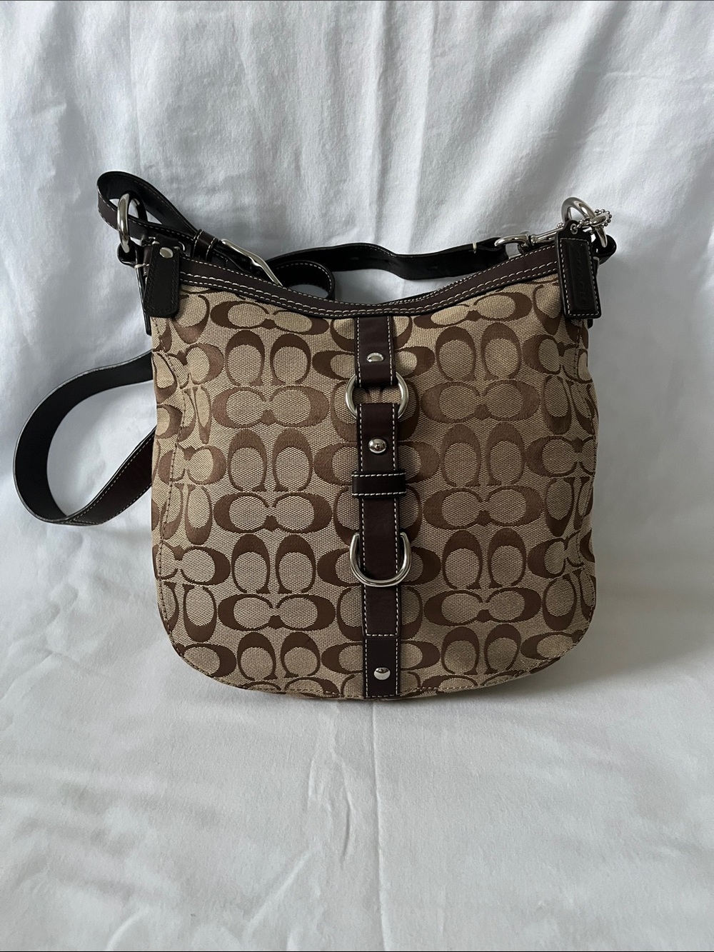 Coach Brown Signature Canvas Crossbody Hobo